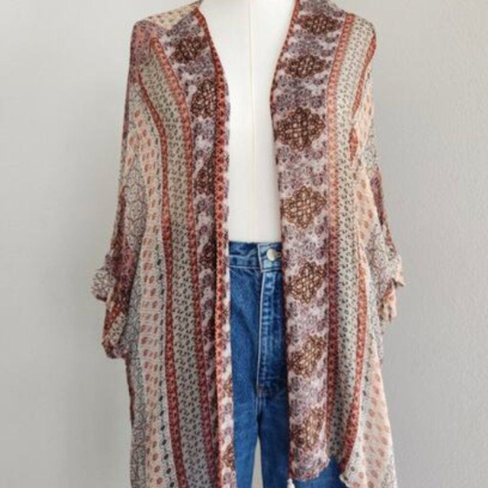 Massimo Dutti Boho Paisley Shawl Kimono Lightweight Sheer Wrap - Picture 4 of 8